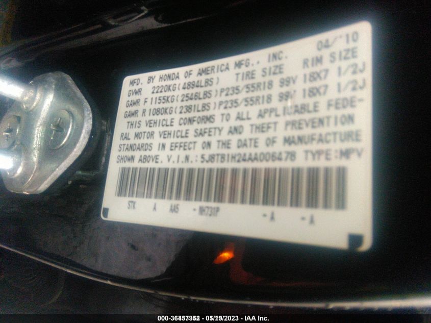 5J8TB1H24AA006478 2010 Acura Rdx