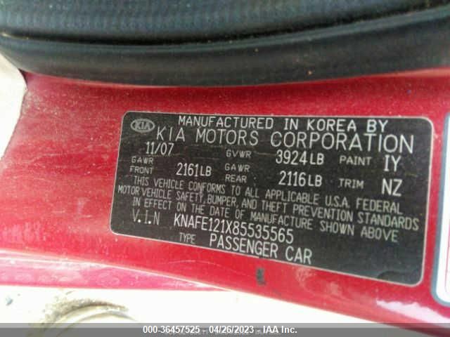 2008 Kia Spectra Ex VIN: KNAFE121X85535565 Lot: 36457525