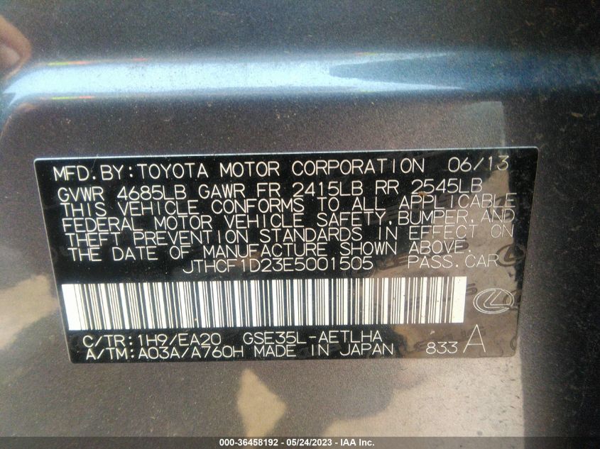 2014 Lexus Is 250 VIN: JTHCF1D23E5001505 Lot: 36458192