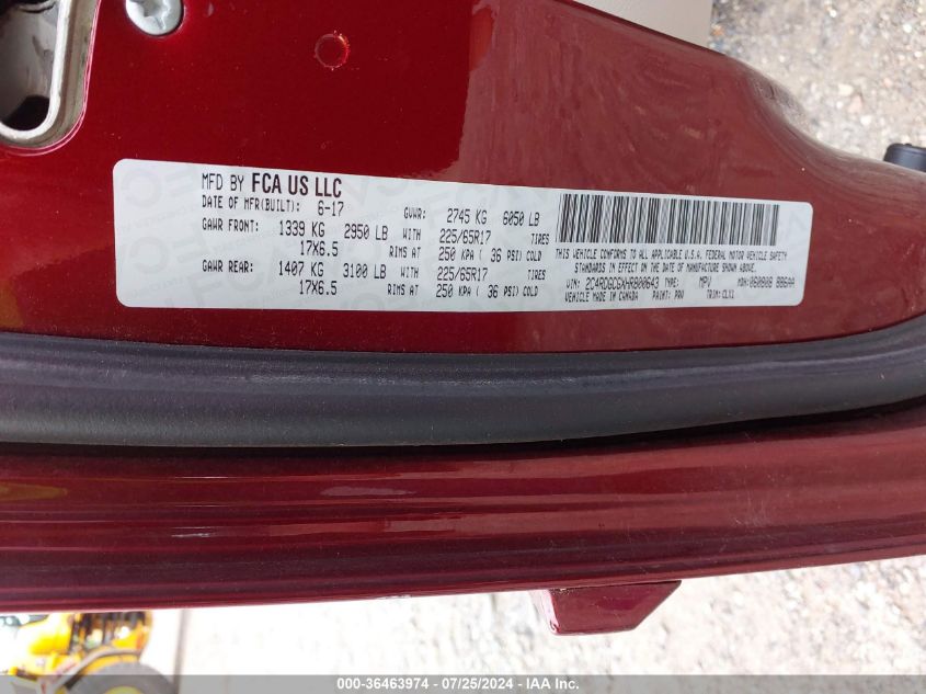 2017 Dodge Grand Caravan Sxt VIN: 2C4RDGCGXHR800643 Lot: 36463974