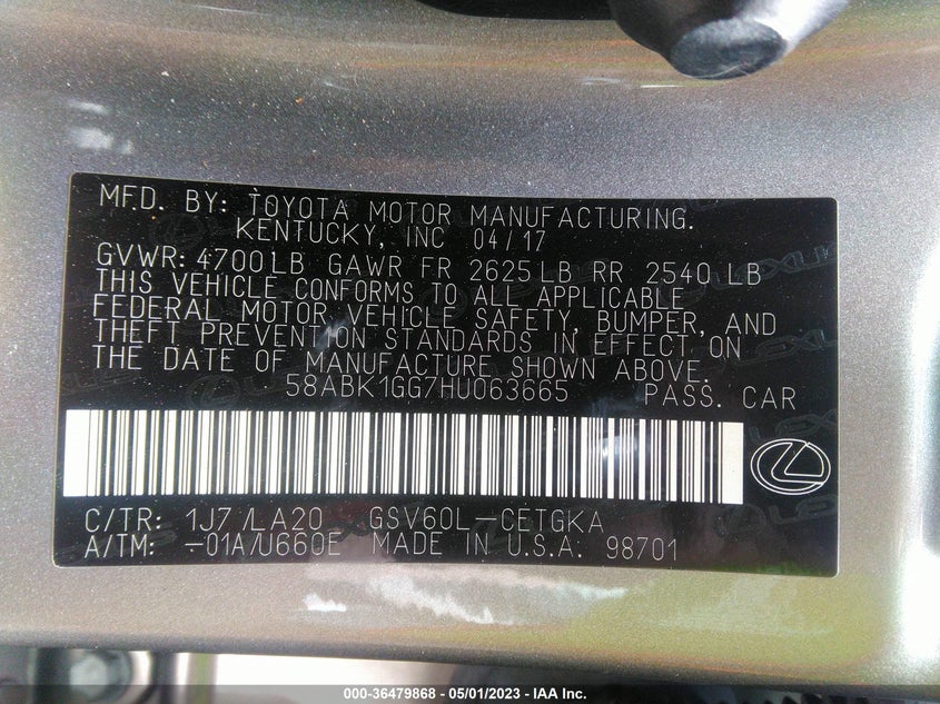 2017 LEXUS ES ES 350 VIN: 58ABK1GG7HU063665