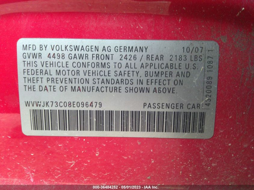 WVWJK73C08E096479 2008 Volkswagen Passat Turbo