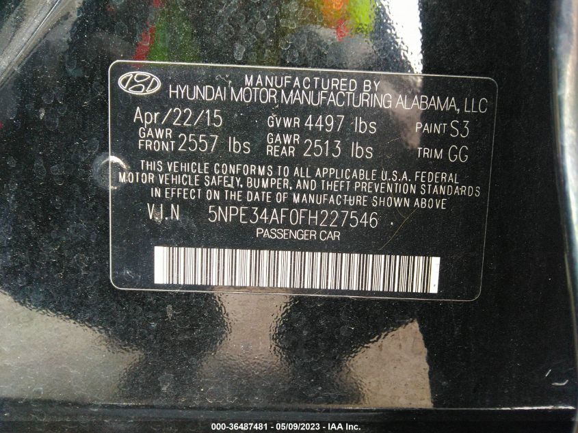 2015 Hyundai Sonata Limited VIN: 5NPE34AF0FH227546 Lot: 36487481