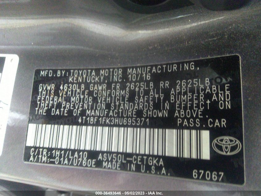 4T1BF1FK3HU695371 2017 Toyota Camry Xle