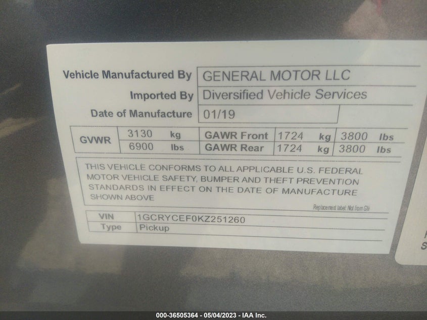 1GCRYCEF0KZ251260 2019 Chevrolet Silverado 1500 Custom Trail Boss