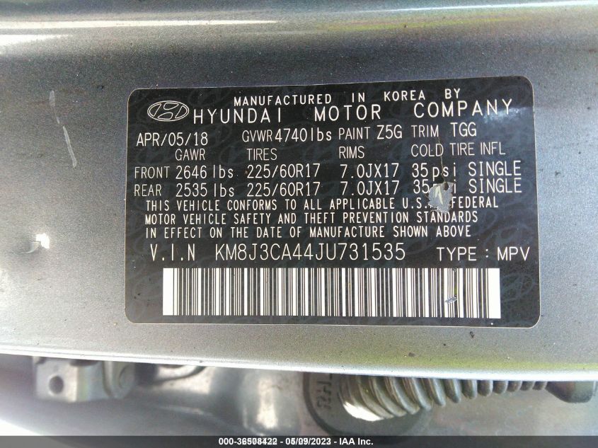 KM8J3CA44JU731535 2018 Hyundai Tucson Sel