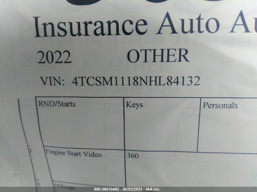 2022 Other Other VIN: 4TCSM1118NHL84132 Lot: 39430660
