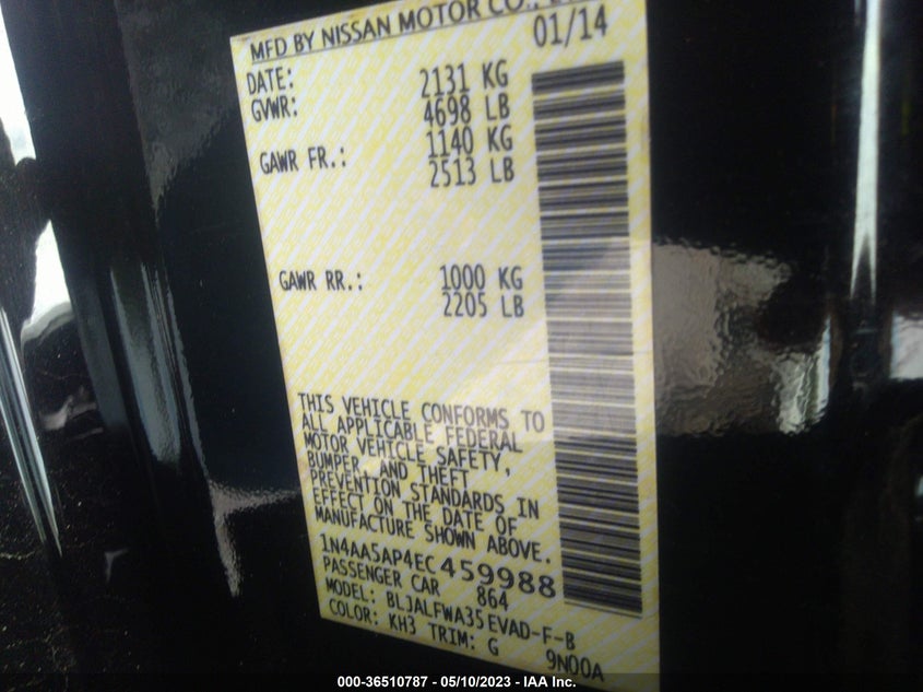 2014 NISSAN MAXIMA VIN: 1N4AA5AP4EC459988