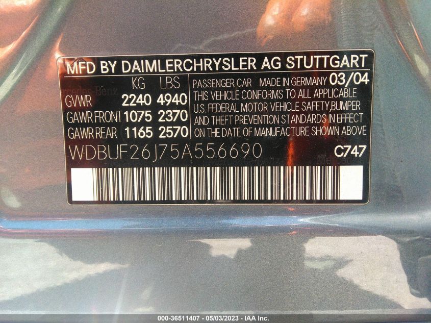 WDBUF26J75A556690 2005 Mercedes-Benz E 320 Cdi