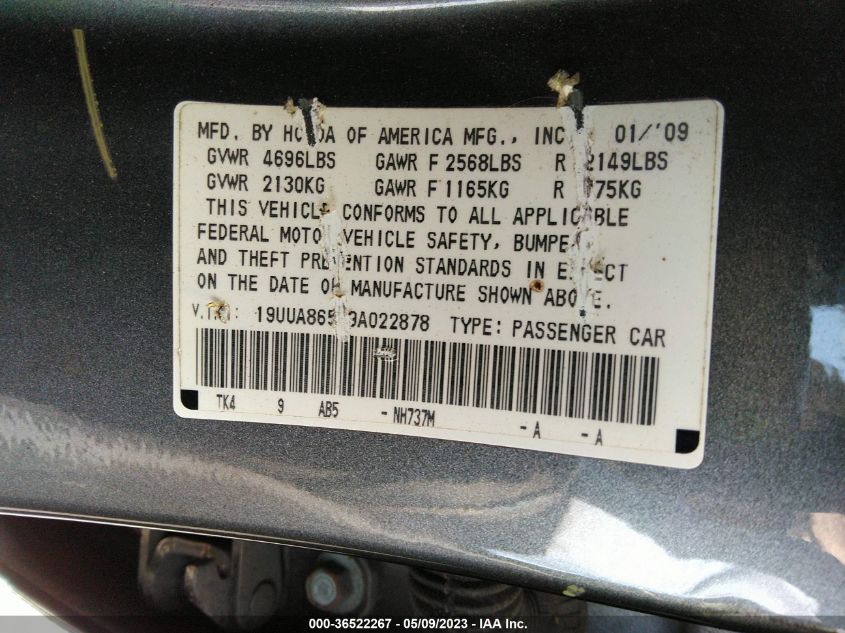 19UUA86509A022878 2009 Acura Tl 3.5