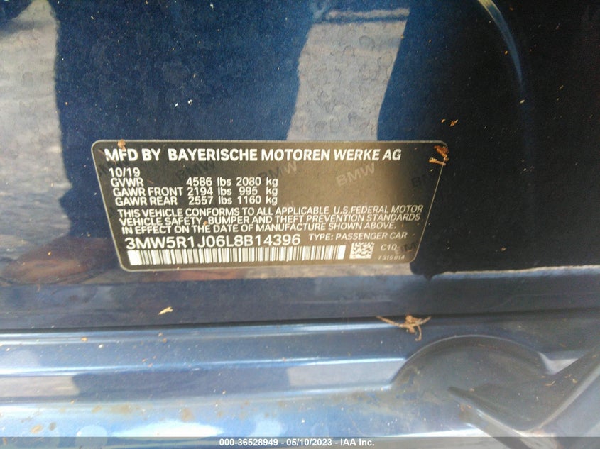 2020 BMW 3 SERIES 330I VIN: 3MW5R1J06L8B14396