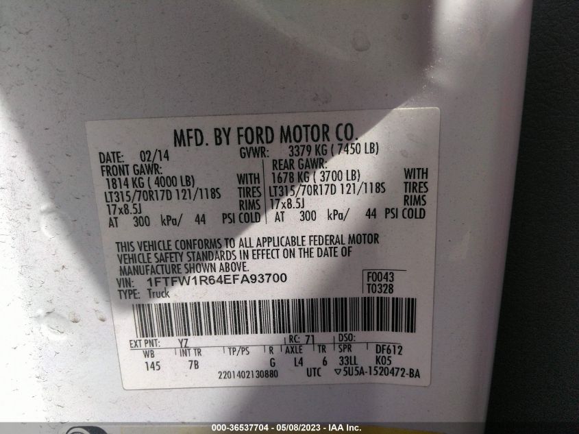 1FTFW1R64EFA93700 2014 Ford F-150 Svt Raptor