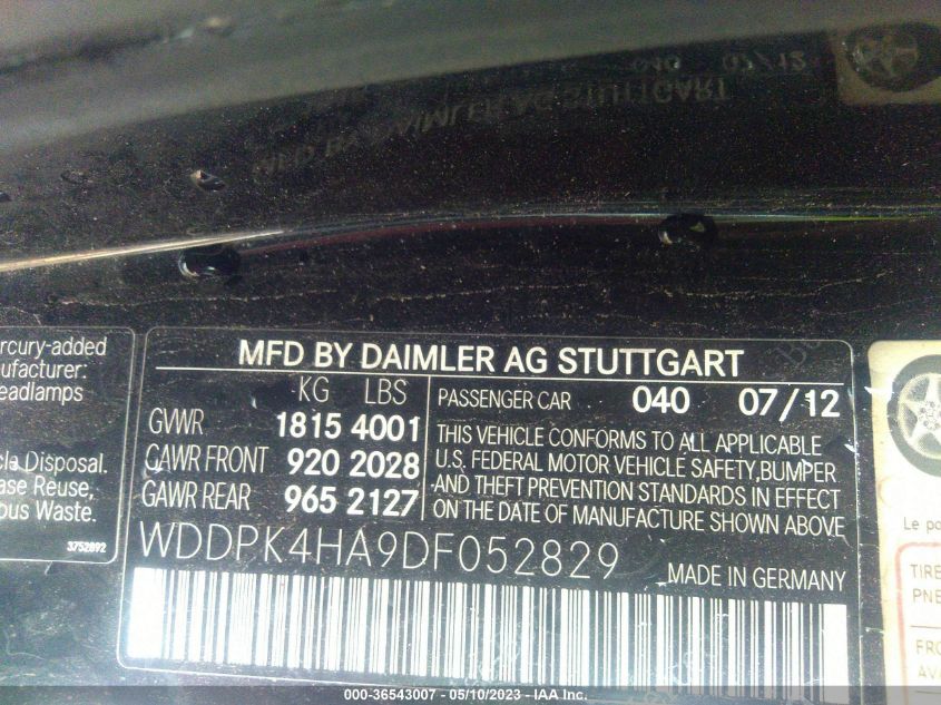 VIN WDDPK4HA9DF052829 2013 Mercedes-Benz SLK-Class,... no.9