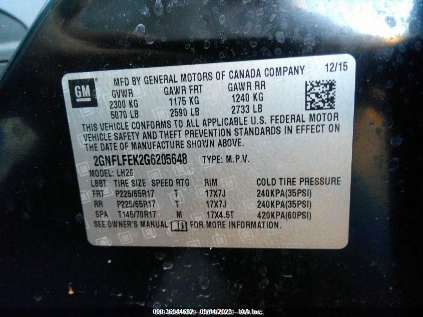 2GNFLFEK2G6205648 2016 Chevrolet Equinox Lt