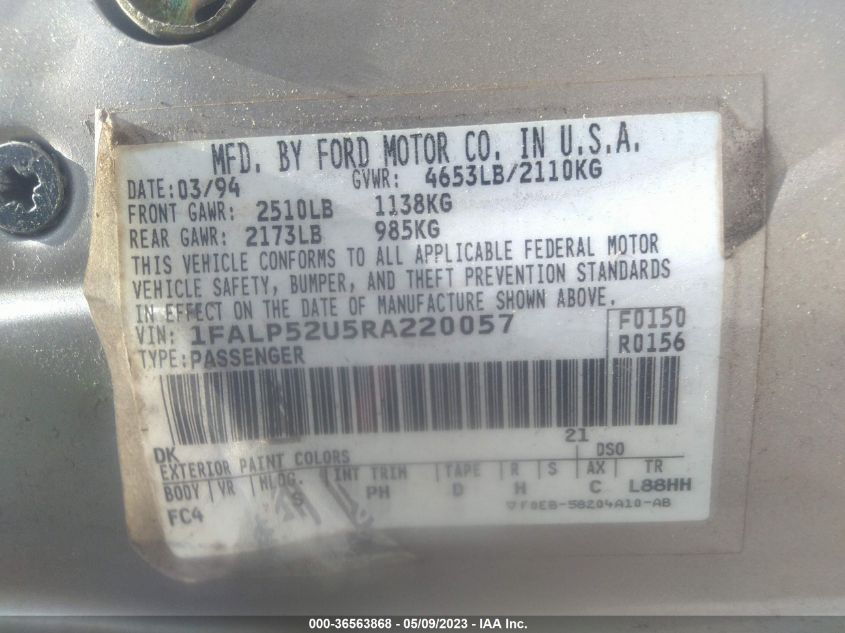 1FALP52U5RA220057 1994 Ford Taurus Gl