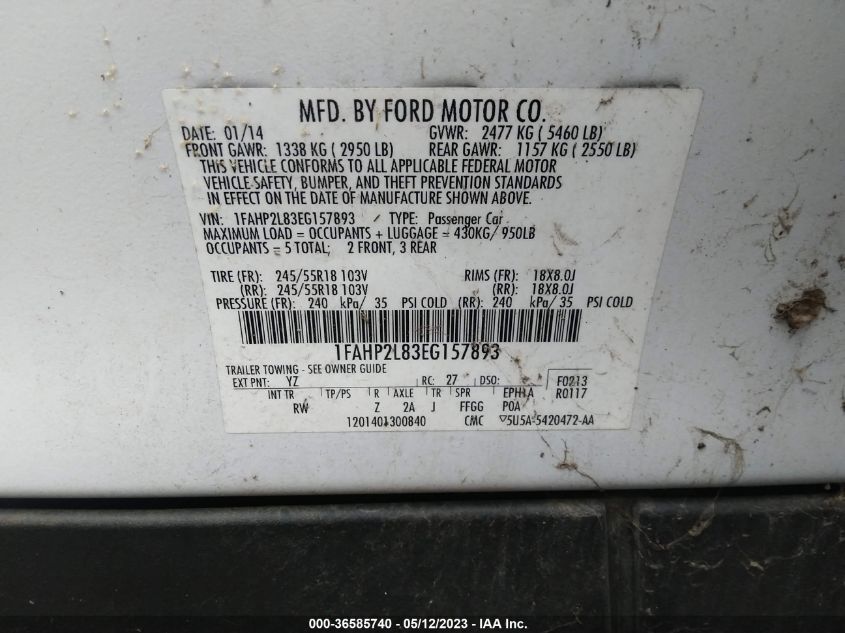 2014 Ford Police Interceptor VIN: 1FAHP2L83EG157893 Lot: 36585740