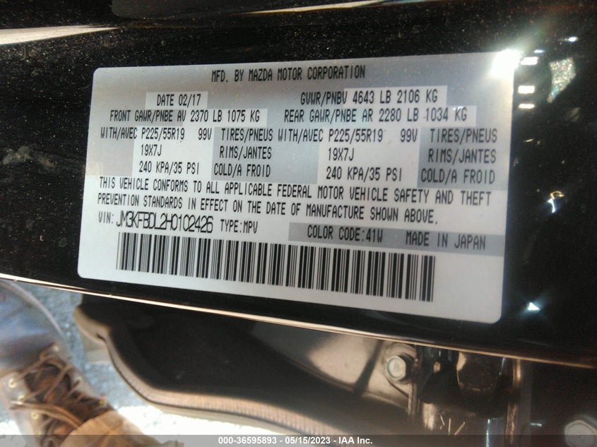 2017 MAZDA CX-5 GRAND TOURING VIN: JM3KFBDL2H0102426