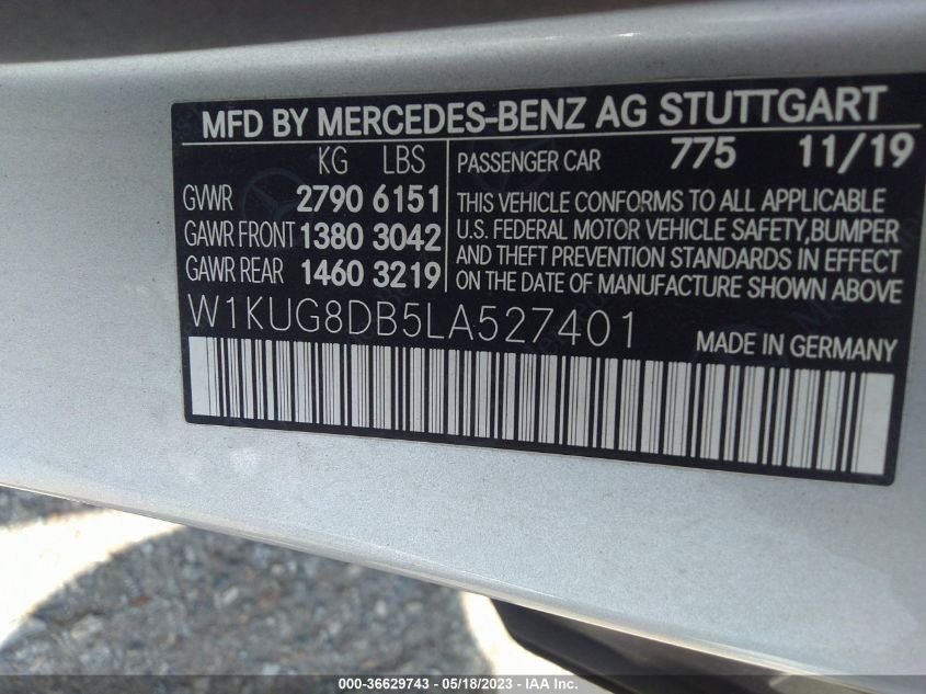 2020 Mercedes-Benz S 560 VIN: W1KUG8DB5LA527401 Lot: 36629743