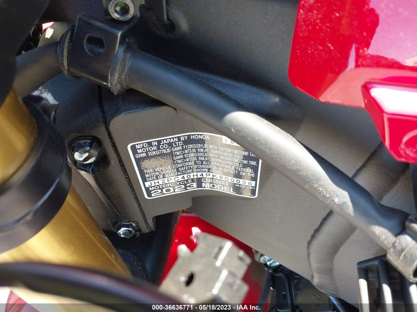 VIN JH2PC40H4PK900036 2023 HONDA CBR600 RA