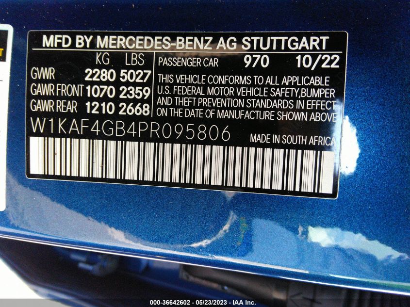 2023 Mercedes-Benz C 300 VIN: W1KAF4GB4PR095806 Lot: 36642602