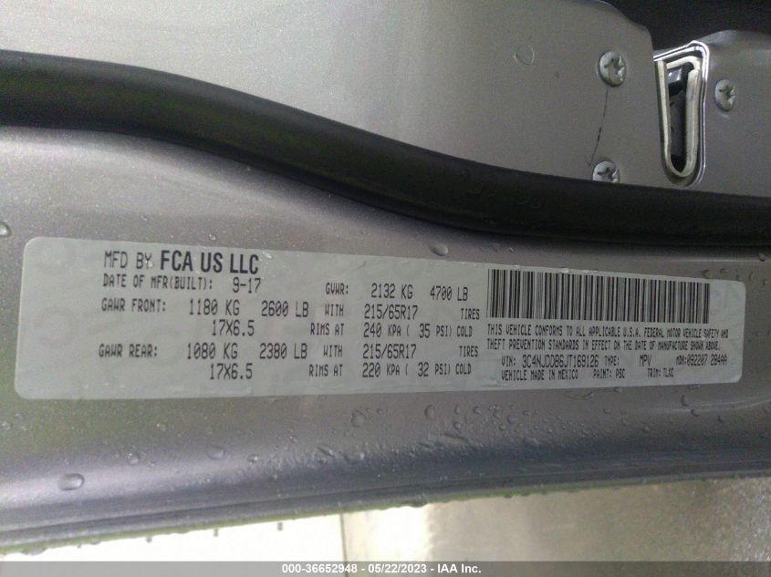 2018 Jeep Compass Trailhawk VIN: 3C4NJDDB6JT169126 Lot: 36652948