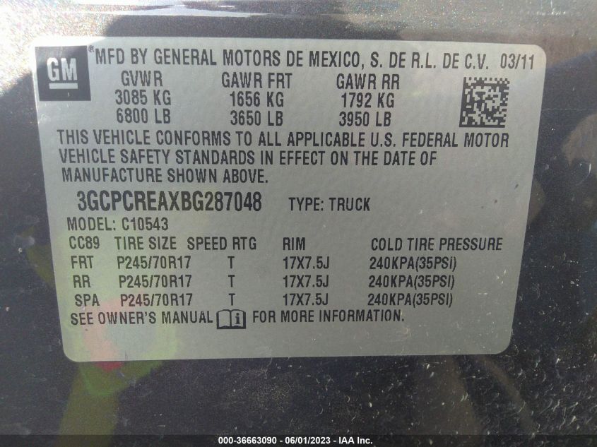 2011 Chevrolet Silverado 1500 Ls VIN: 3GCPCREAXBG287048 Lot: 36663090