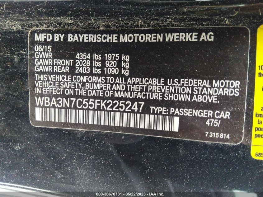 WBA3N7C55FK225247 2015 BMW 428I