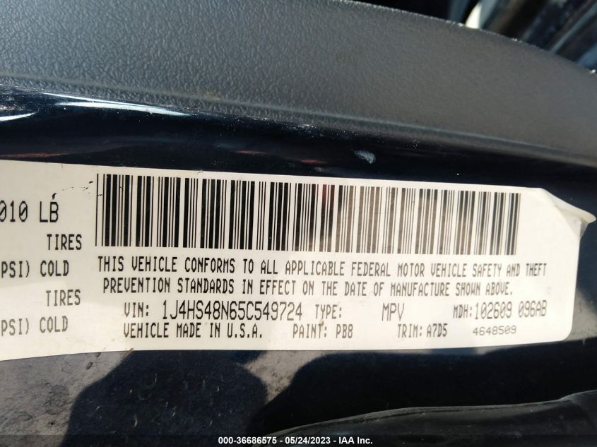 2005 Jeep Grand Cherokee Laredo VIN: 1J4HS48N65C549724 Lot: 36686575