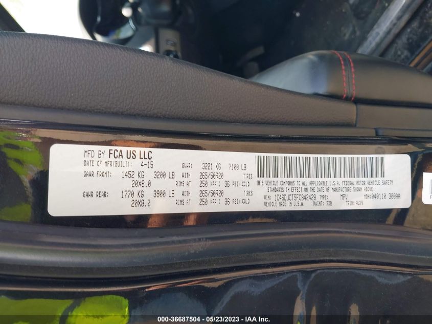 2015 Dodge Durango R/T VIN: 1C4SDJCT5FC842428 Lot: 36687504