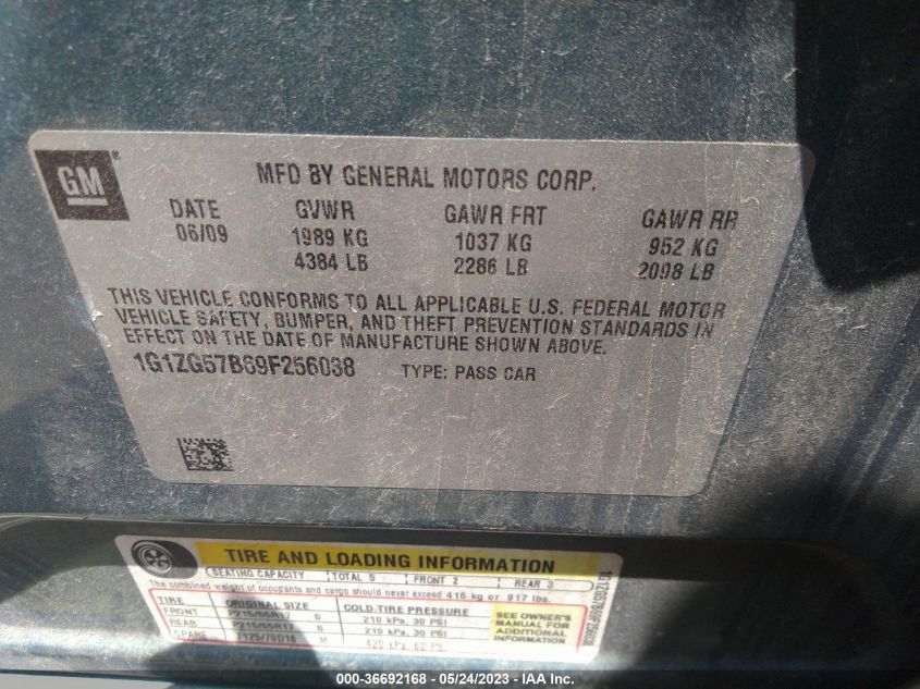 2009 Chevrolet Malibu Ls W/1Ls VIN: 1G1ZG57B69F256038 Lot: 36692168