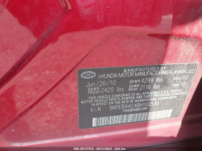2011 Hyundai Sonata Gls VIN: 5NPEB4AC4BH100530 Lot: 36737870