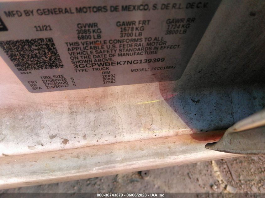 3GCPWBEK7NG139399 2022 Chevrolet Silverado 1500 Ltd Custom