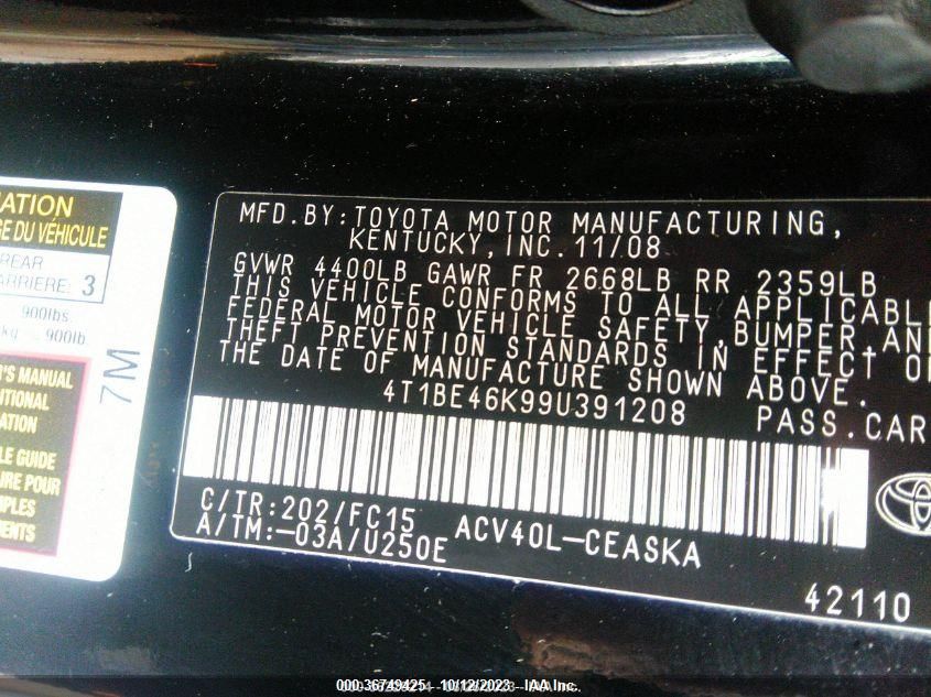 4T1BE46K99U391208 2009 Toyota Camry Xle/Se/Le