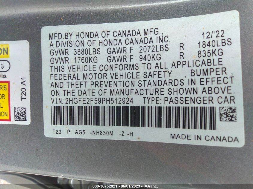 2HGFE2F59PH512924 2023 Honda Civic Sport