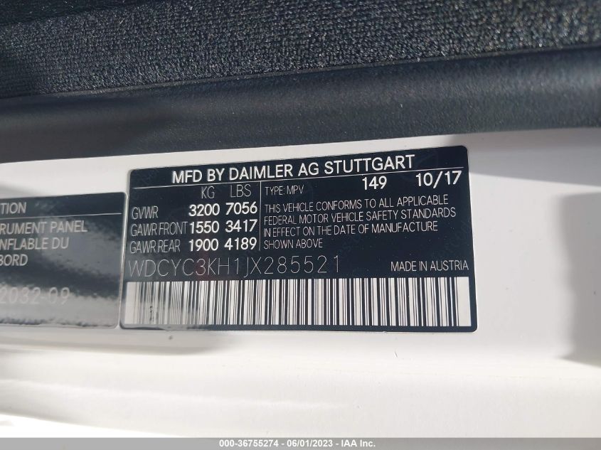 VIN WDCYC3KH1JX285521 2018 Mercedes-Benz G-Class, G... no.9