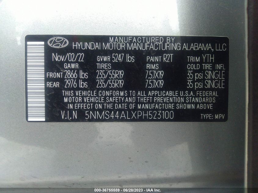 5NMS44ALXPH523100 2023 Hyundai Santa Fe Limited