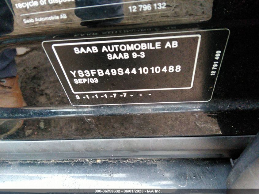 YS3FB49S441010488 2004 Saab 9-3 Linear