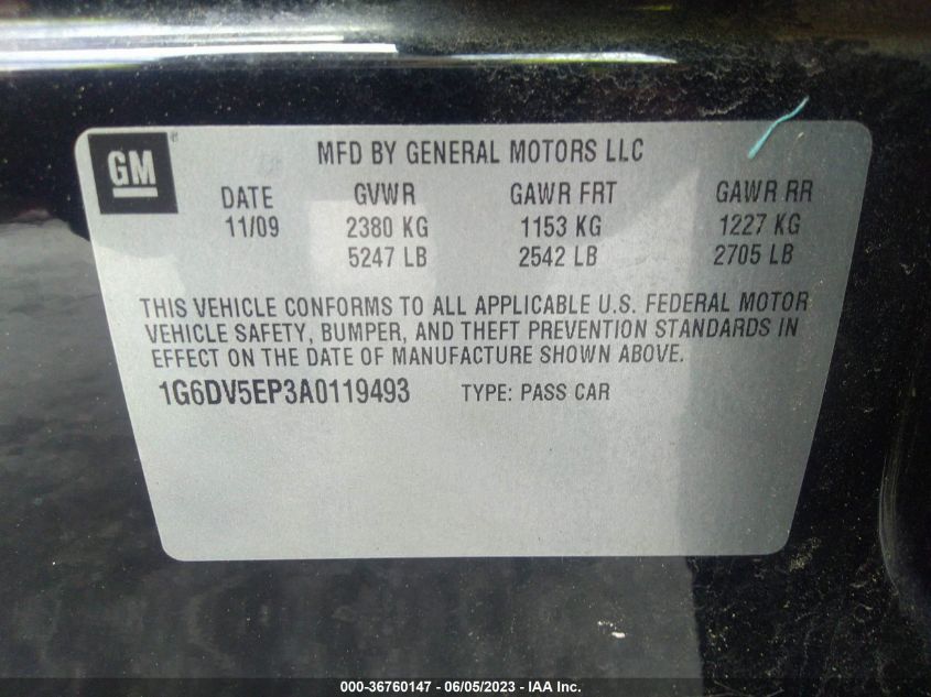 2010 Cadillac Cts-V VIN: 1G6DV5EP3A0119493 Lot: 36760147