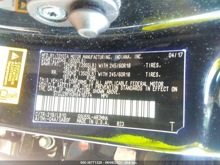 5TDJZRFH3HS416774 2017 TOYOTA HIGHLANDER photo no. 9