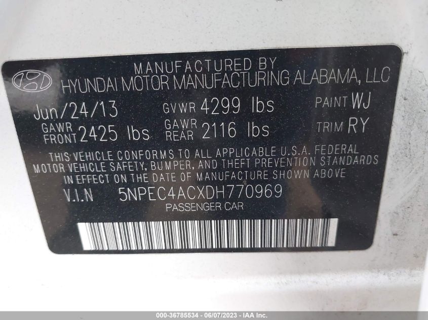 5NPEC4ACXDH770969 2013 Hyundai Sonata Se