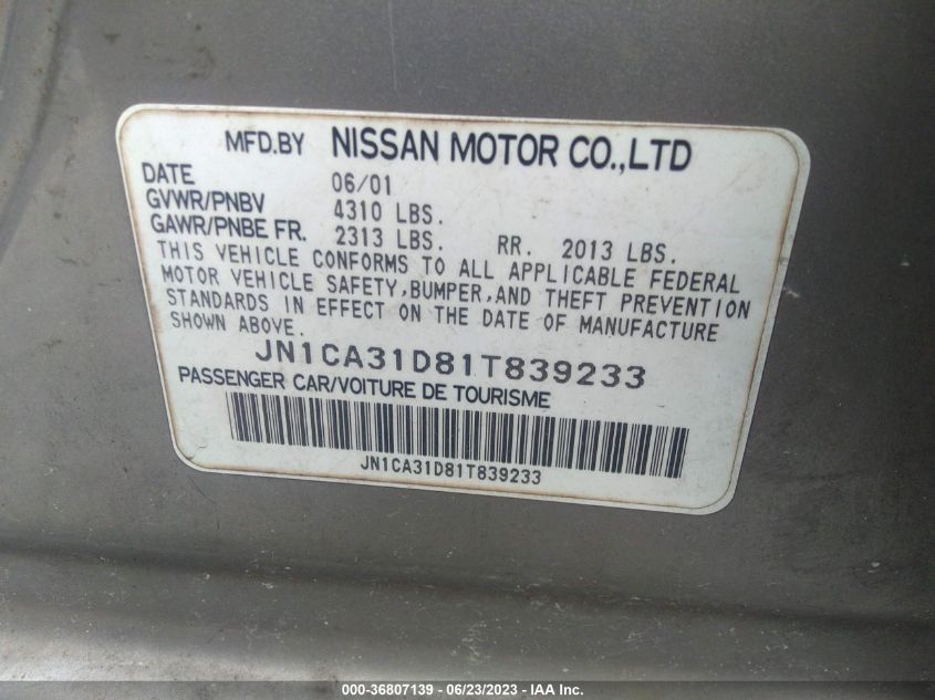 JN1CA31D81T839233 2001 Nissan Maxima Gle