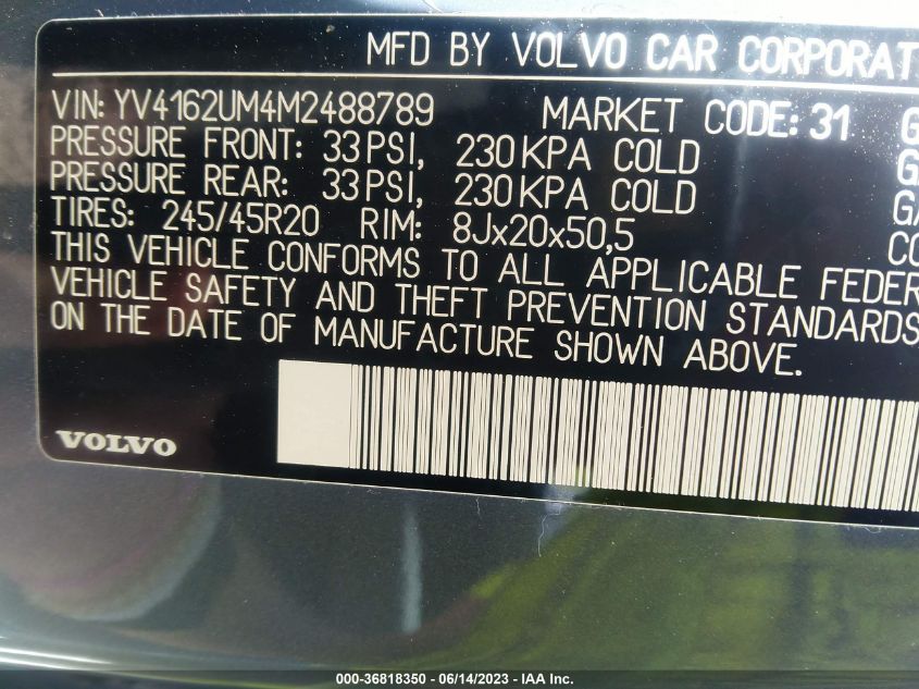 2021 Volvo Xc40 T5 R-Design VIN: YV4162UM4M2488789 Lot: 36818350