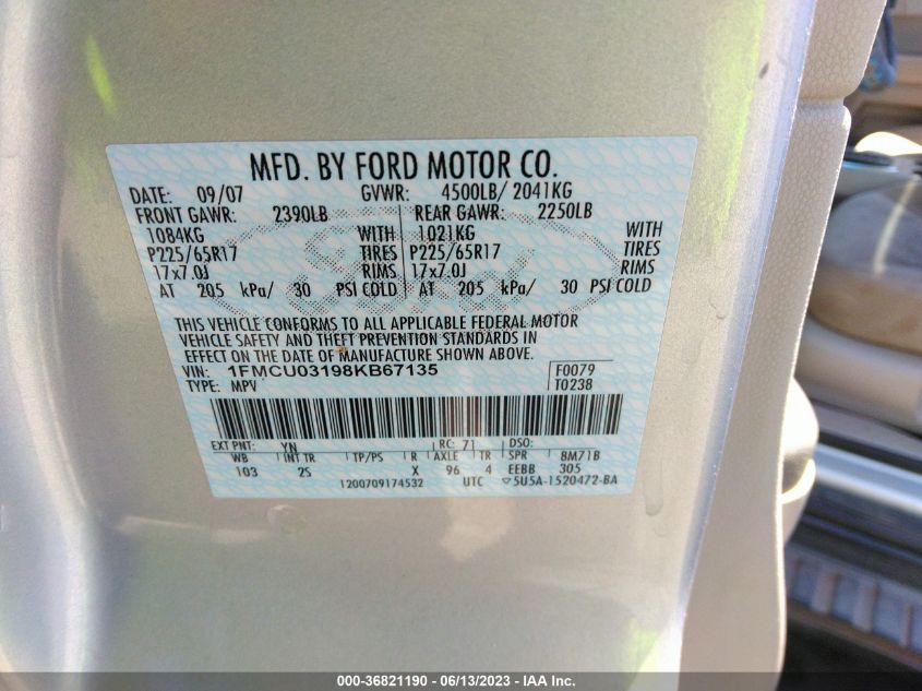 1FMCU03198KB67135 2008 Ford Escape Xlt