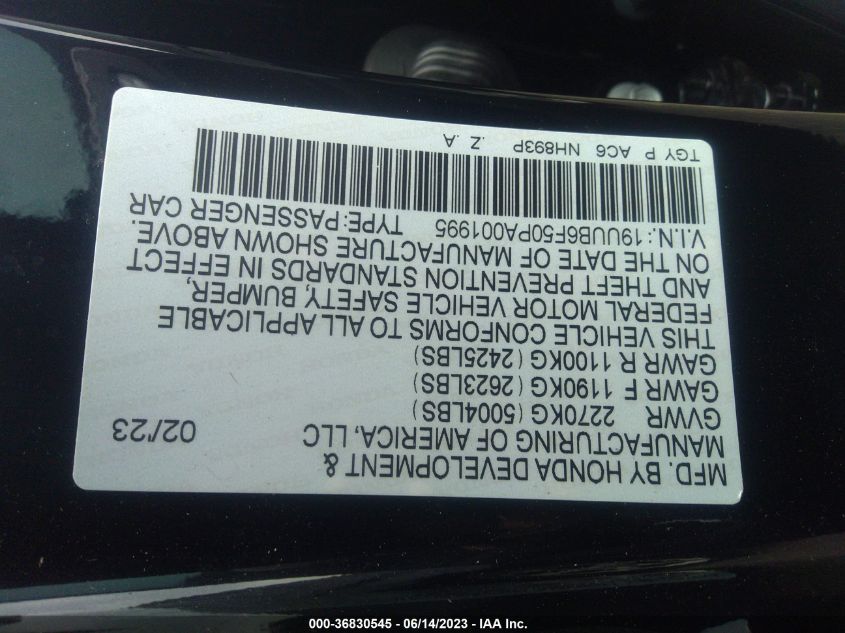 19UUB6F50PA001995 2023 Acura Tlx A-Spec Package