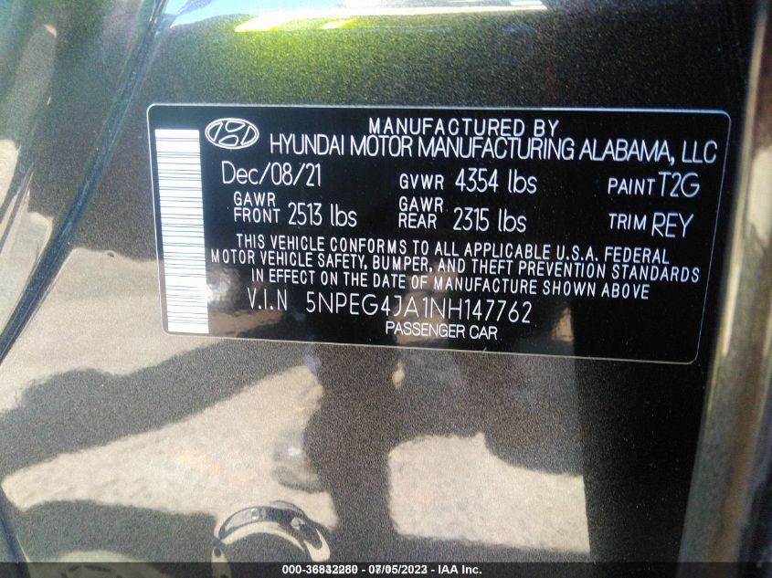 5NPEG4JA1NH147762 2022 Hyundai Sonata Se