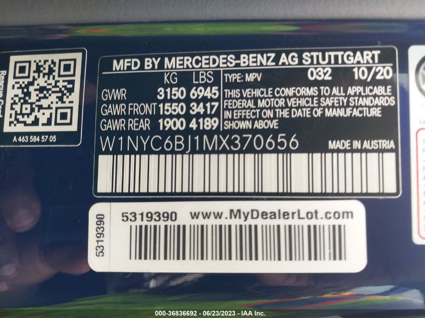 VIN W1NYC6BJ1MX370656 2021 Mercedes-Benz G-Class, G... no.9