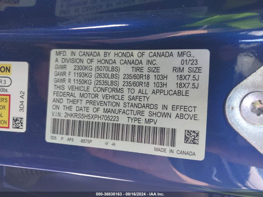 2023 Honda Cr-V Hybrid Sport VIN: 2HKRS5H5XPH705223 Lot: 36838163