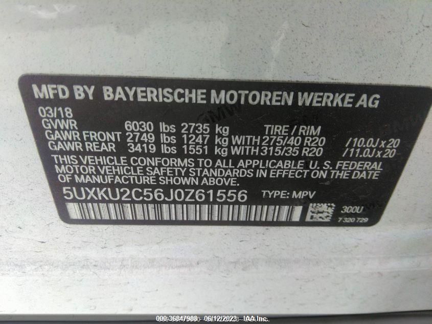 VIN 5UXKU2C56J0Z61556 2018 BMW X6, Xdrive35I no.9