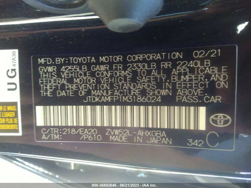 JTDKAMFP1M3186024 2021 Toyota Prius Prime Xle