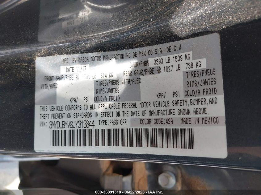 2018 Toyota Yaris Ia VIN: 3MYDLBYV8JY313844 Lot: 36891318